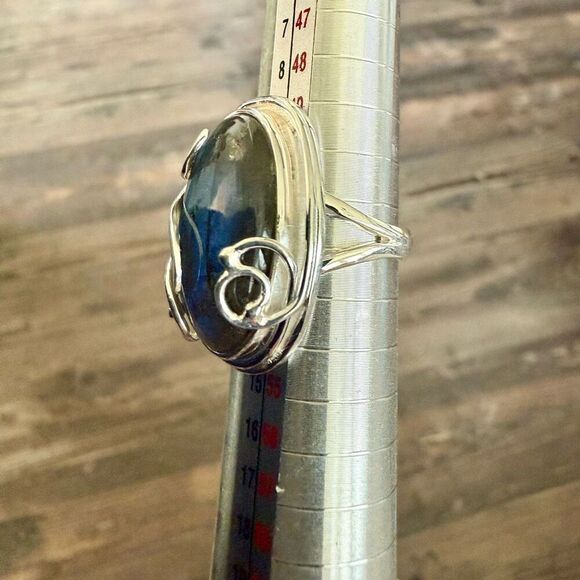 Stunning Large Oval Labradorite Sterling Silver Statement Ring New - Picture 4 of 6